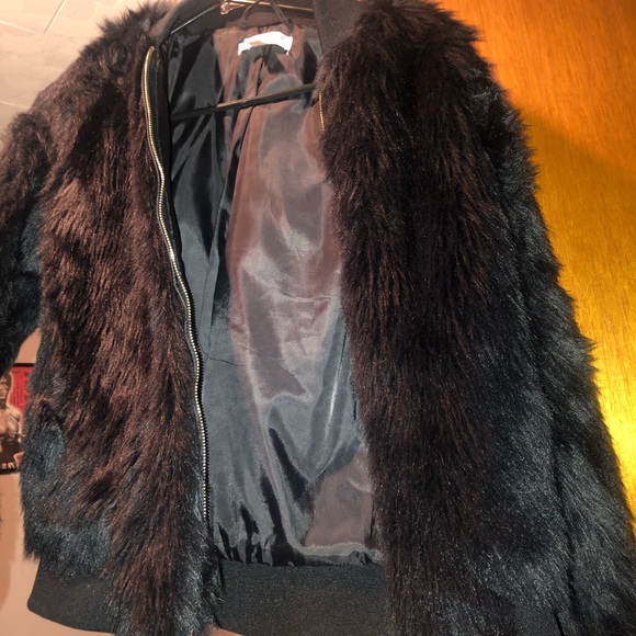 Black Faux Fur Coat / Jacket / Bomber - Picture 2 of 5